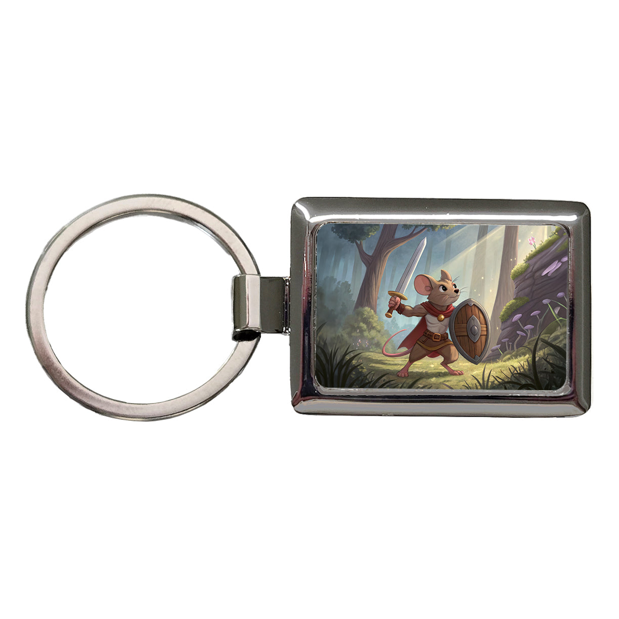Mouse Warrior With Sword And Shield Rectangle Metal Keychain