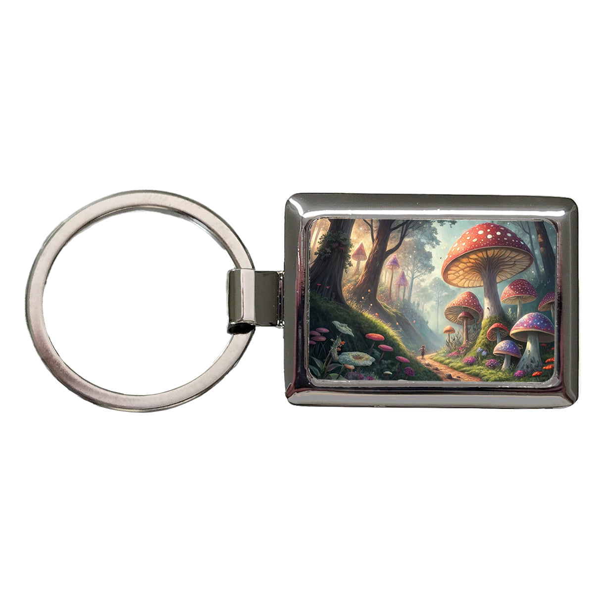 Mushroom Forest Anime Style Fantasy Rectangle Metal Keychain