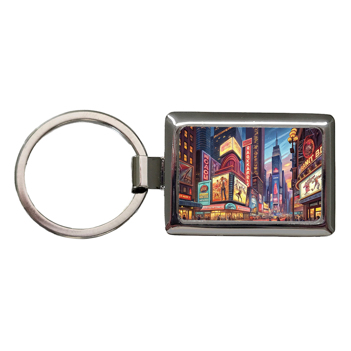 Neon Lights of City Center at Night Rectangle Metal Keychain