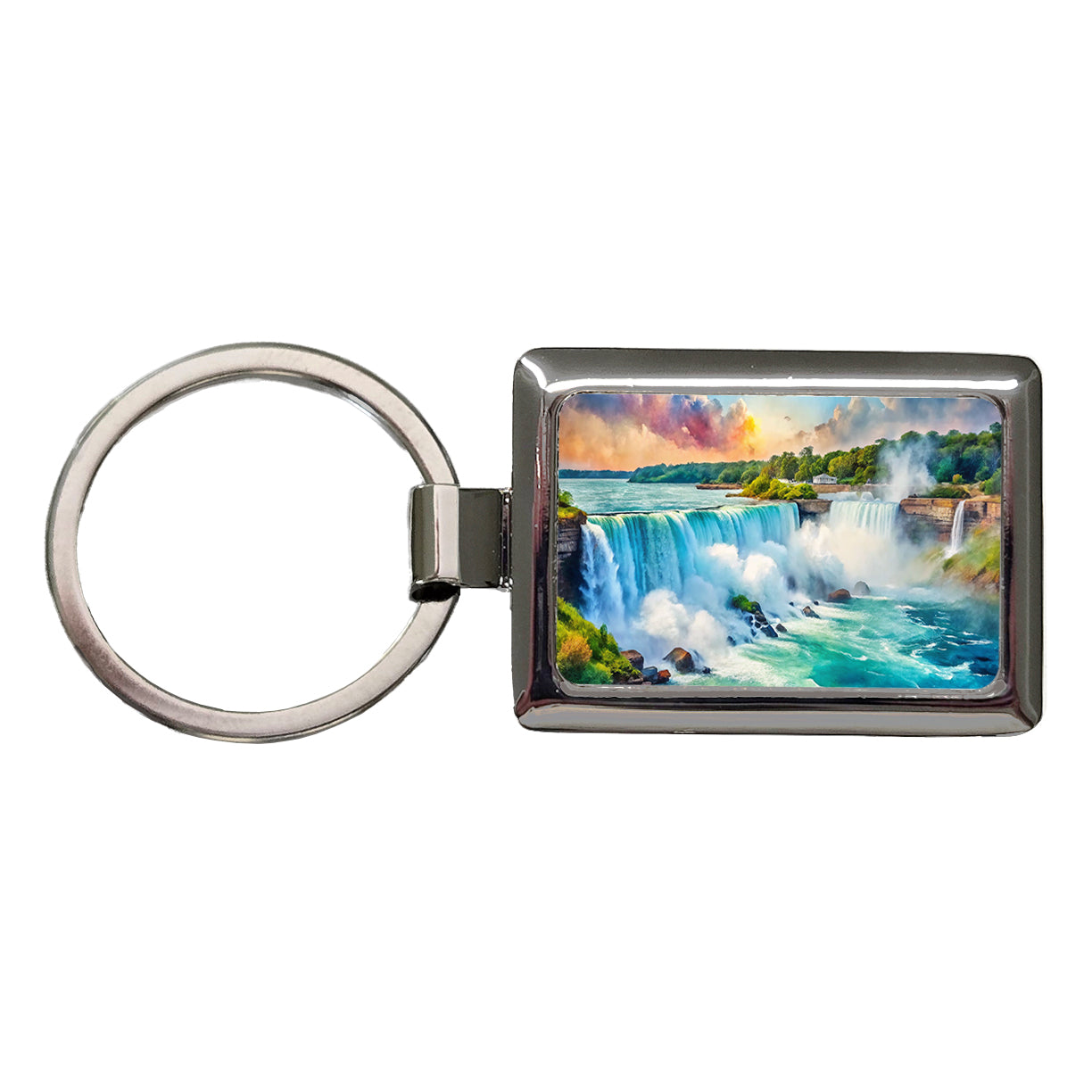 Niagara Falls New York Watercolor Rectangle Metal Keychain