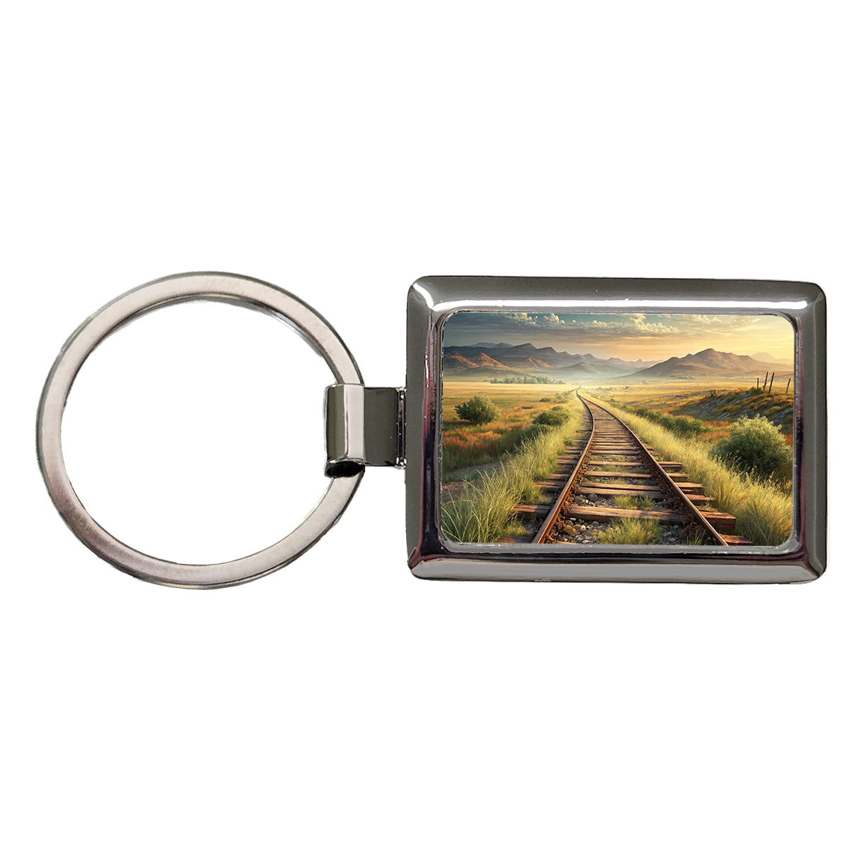 Old Train Tracks Vanishing Into The Distance Rectangle Metal Keychain