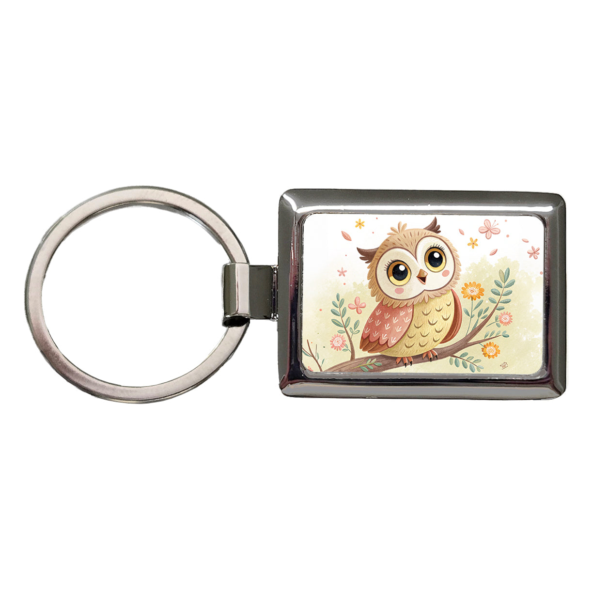 Owl Children's Illustration Style Rectangle Metal Keychain