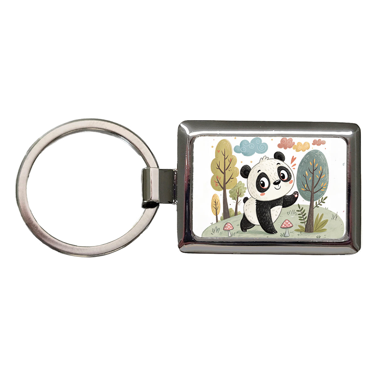 Panda Children's Illustration Style Rectangle Metal Keychain
