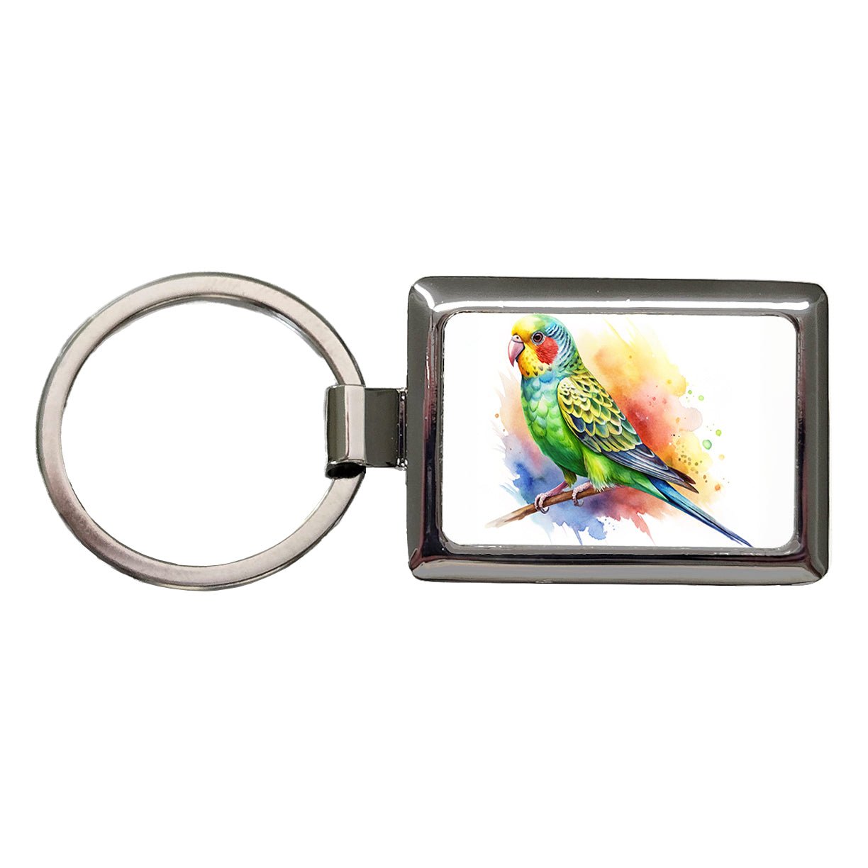 Parakeet Watercolor Rectangle Metal Keychain