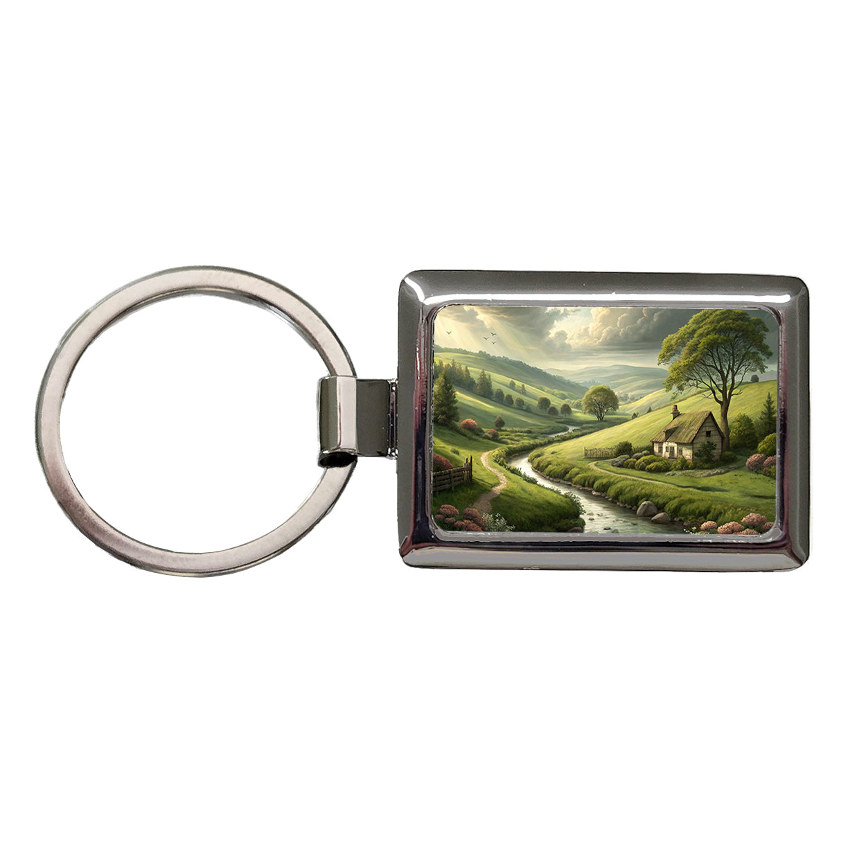 Pastoral Country Landscape Rectangle Metal Keychain