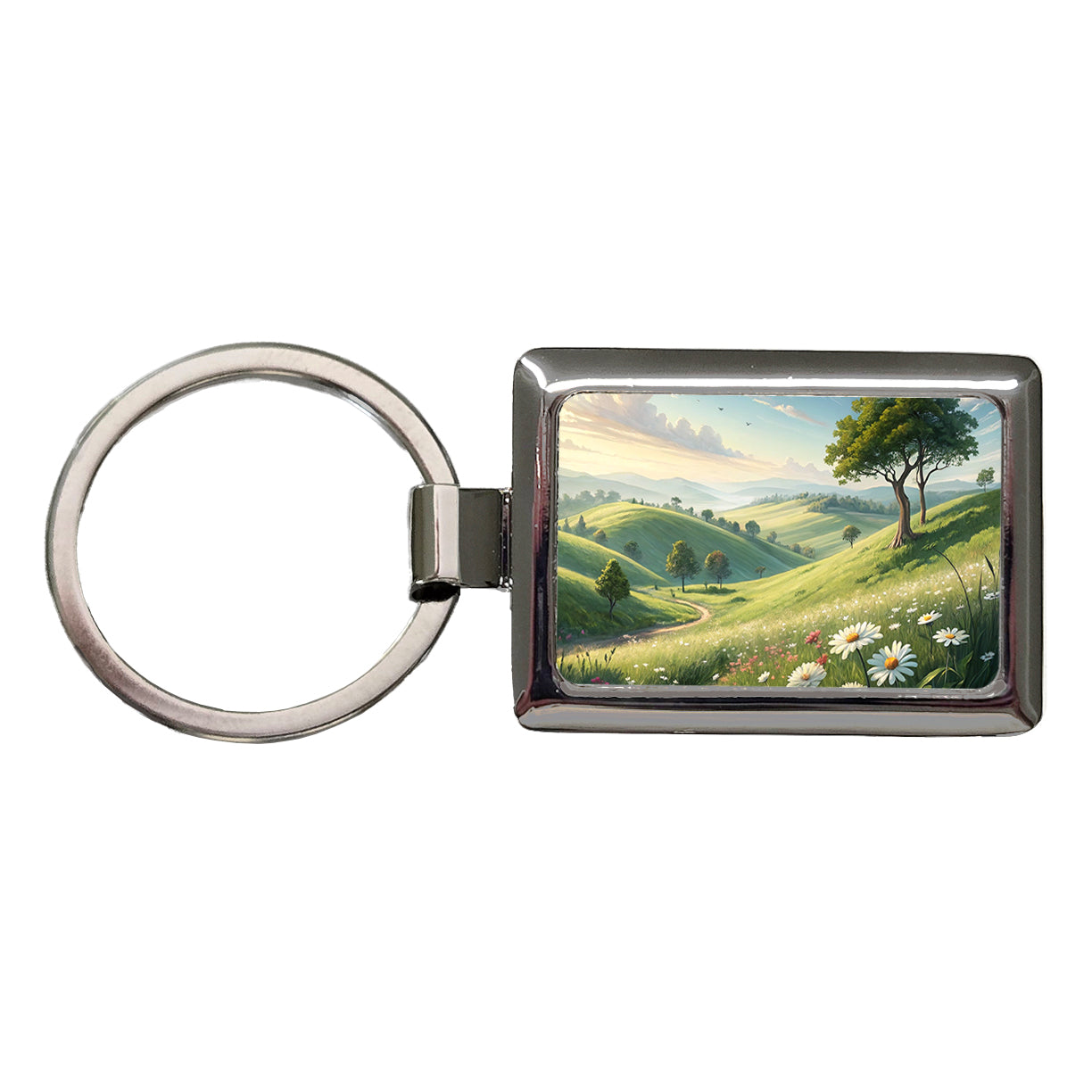 Pastoral Pretty Hillside Landscape Rectangle Metal Keychain