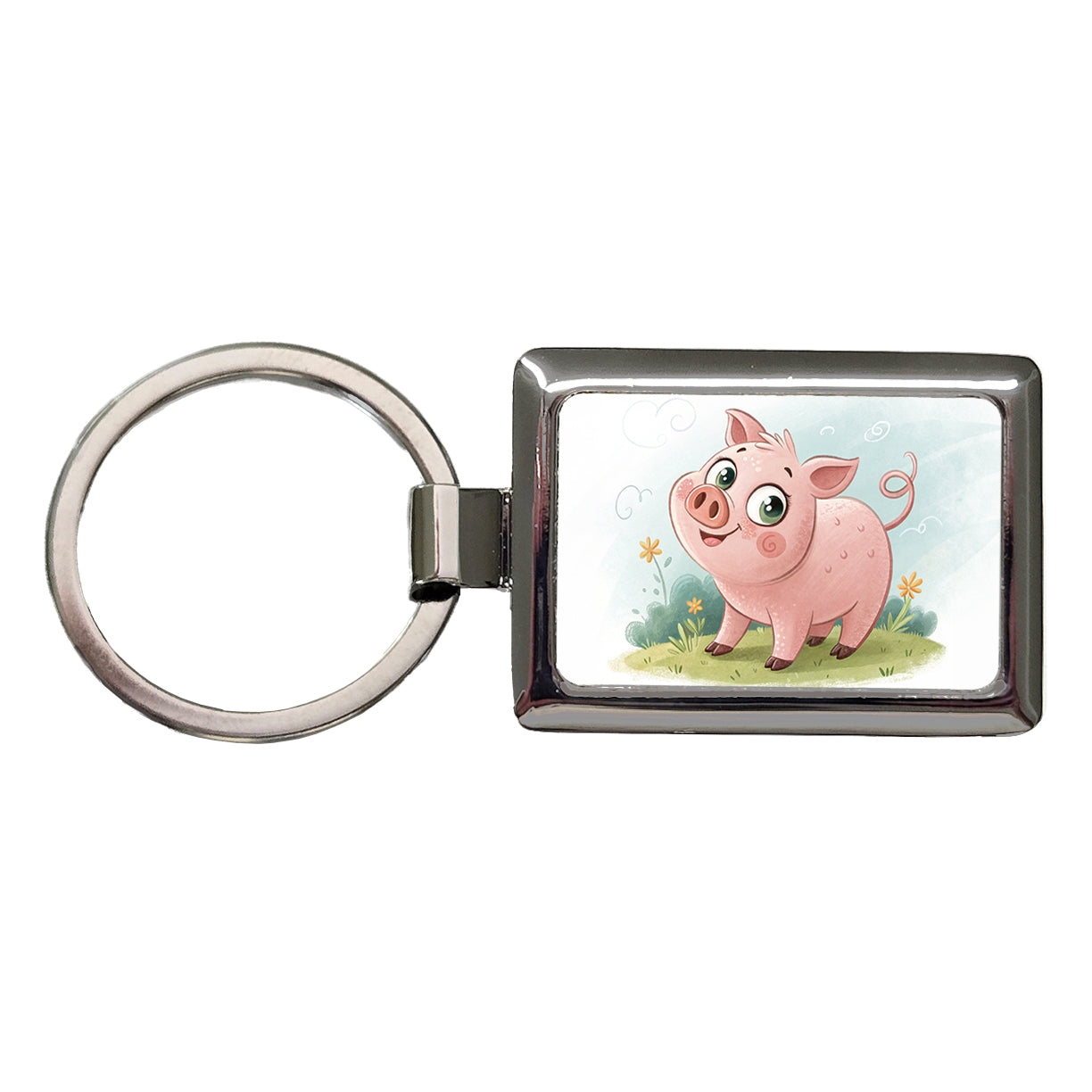 Pig Children's Illustration Style Rectangle Metal Keychain