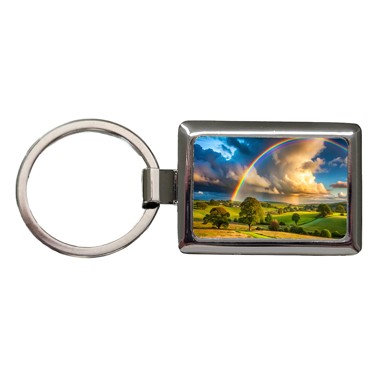 Rainbow After Rain Storm In The Country Rectangle Metal Keychain