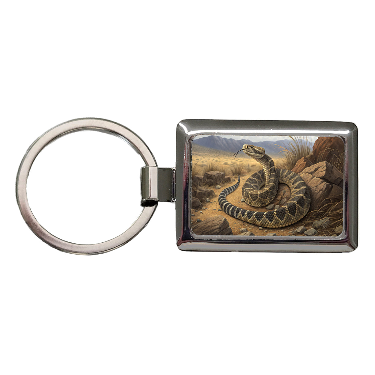 Rattlesnake Reptile on the Prairie Desert Rectangle Metal Keychain