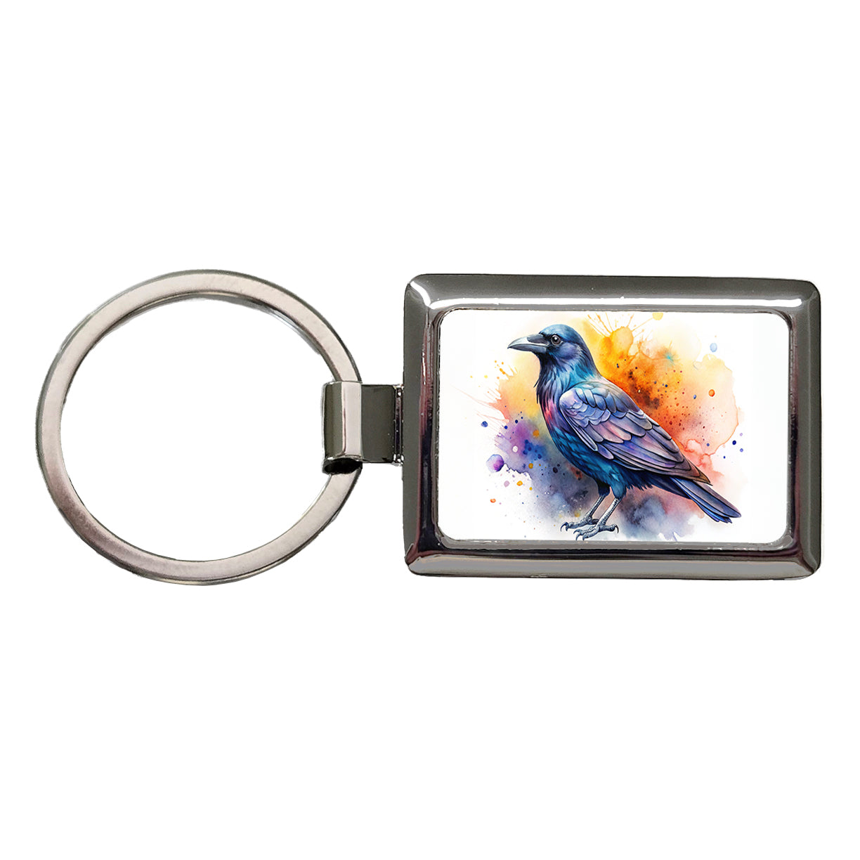 Raven Colorful Watercolor Rectangle Metal Keychain