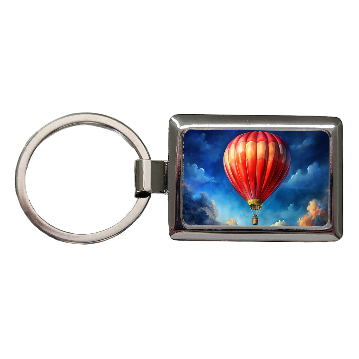 Red Hot Air Balloon in the Blue Sky Rectangle Metal Keychain