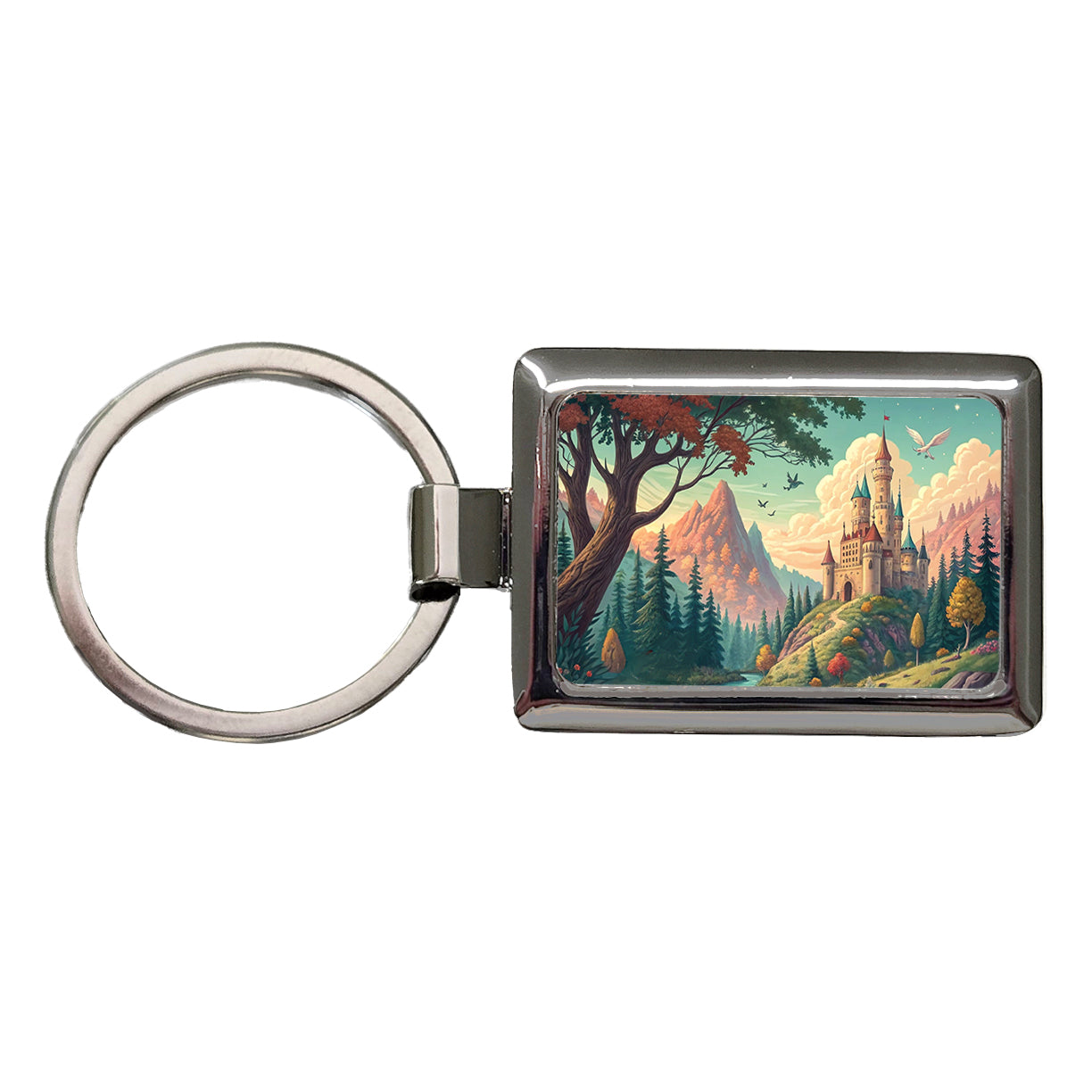 Retro Fantasy Art Castle Kingdom Scene Rectangle Metal Keychain