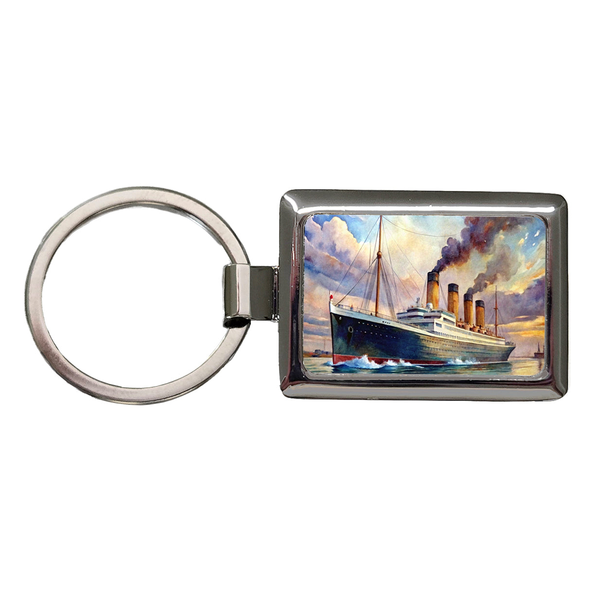 RMS Titanic Ocean Liner Cruise Ship Underway Watercolor Rectangle Metal Keychain