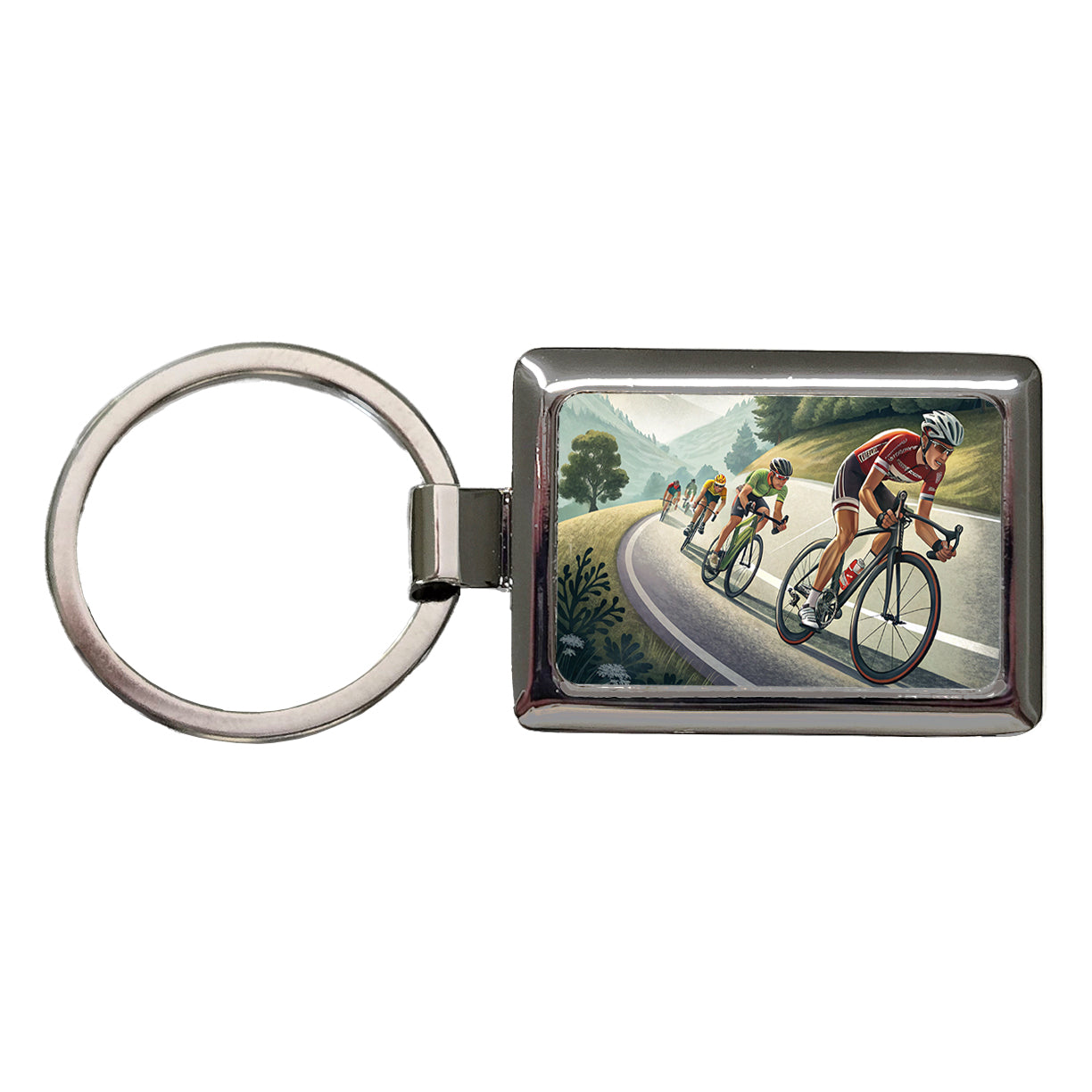 Road Bicycle Bike Racing Rectangle Metal Keychain