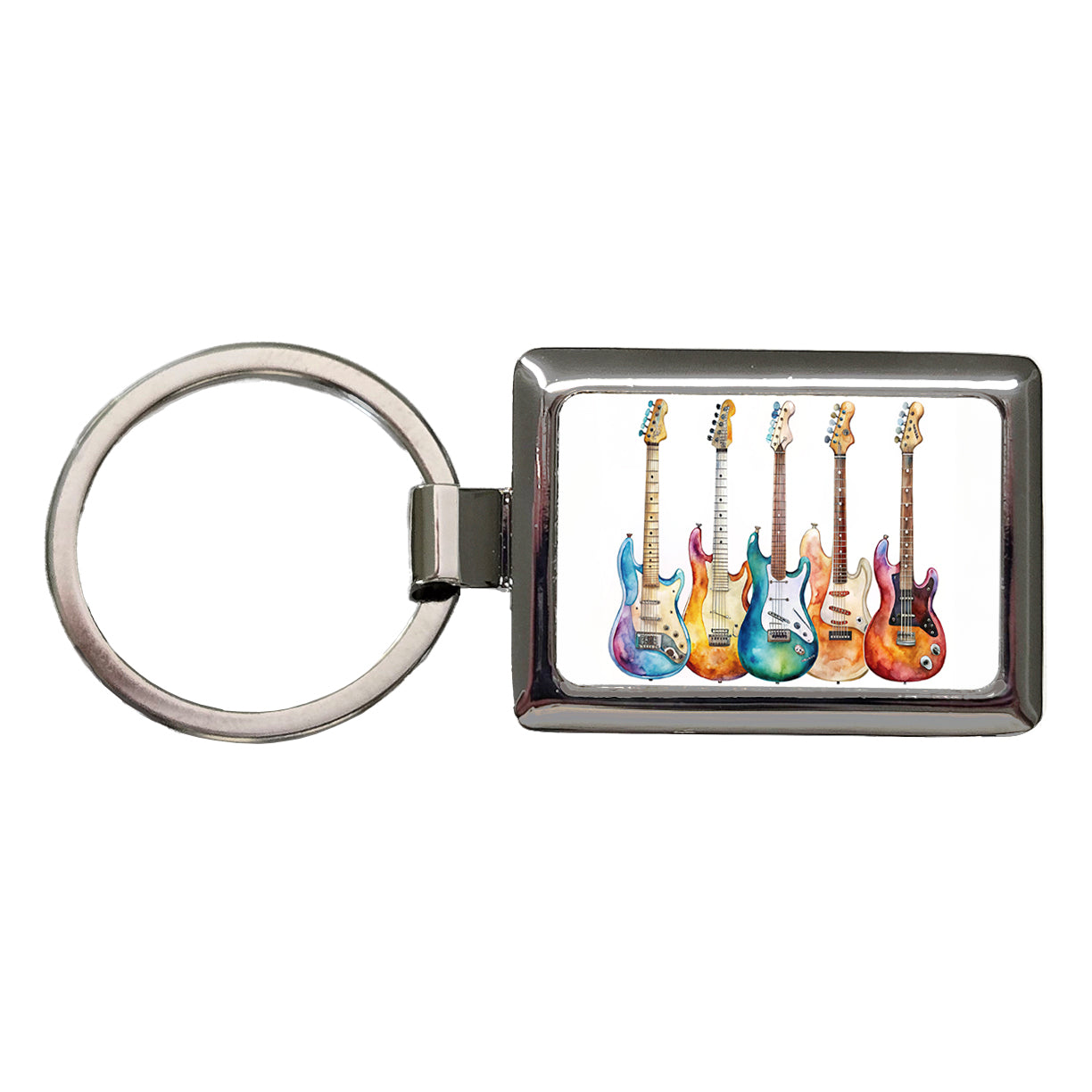 Rock And Roll Guitar Collection Watercolor Rectangle Metal Keychain