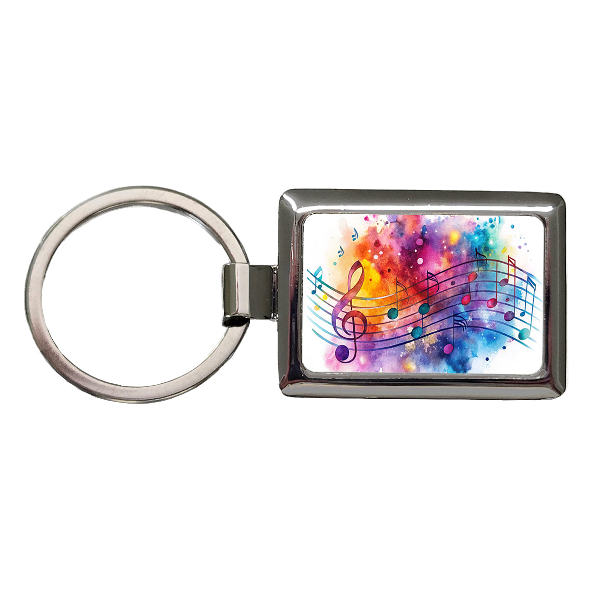 Rock And Roll Music Notes Watercolor Rectangle Metal Keychain