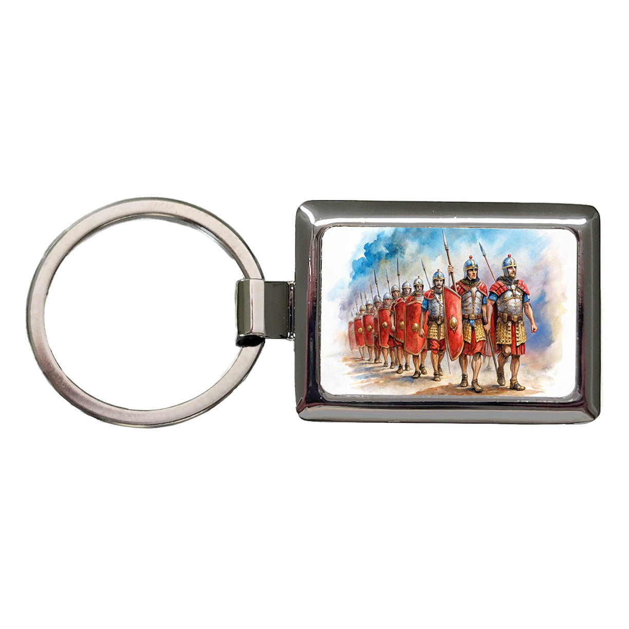 Roman Legion Marching In Formation Watercolor Rectangle Metal Keychain