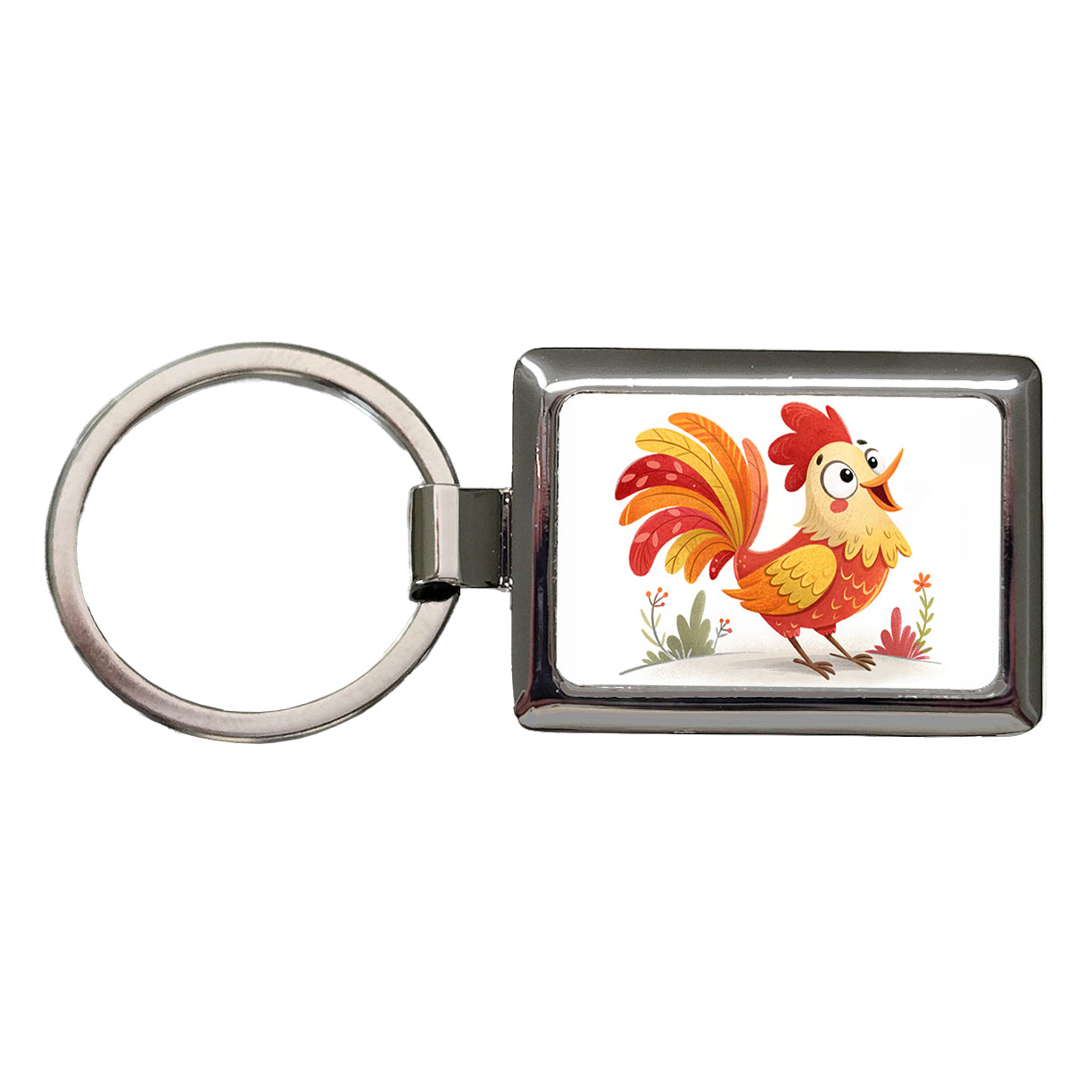 Rooster Children's Illustration Style Rectangle Metal Keychain