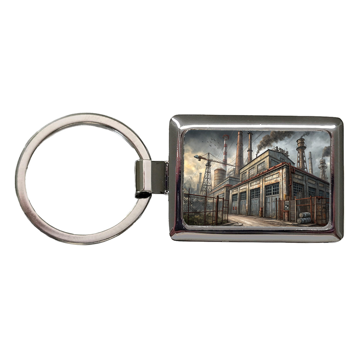 Rundown Old Industrial Factory Rectangle Metal Keychain