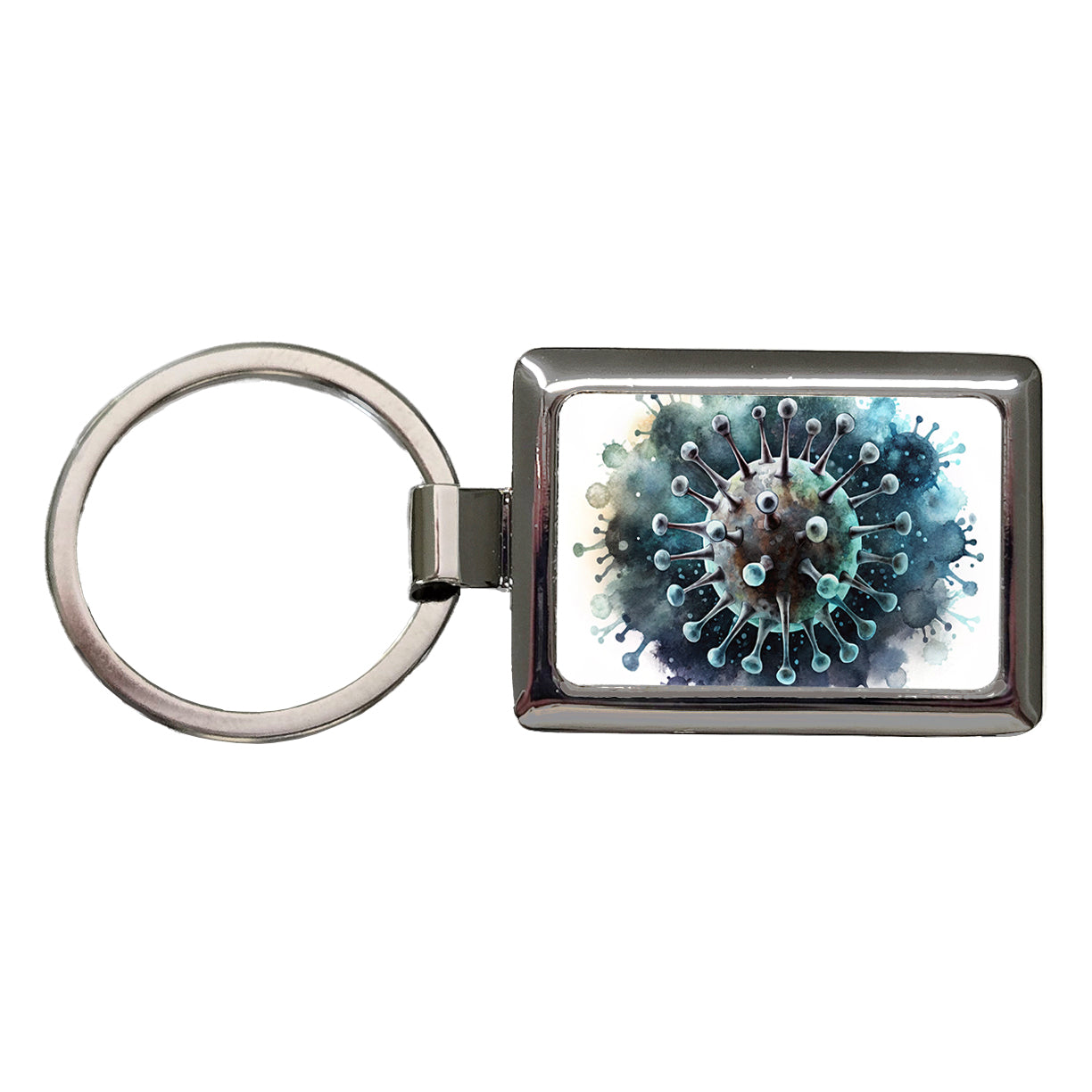 Scary Virus Black Watercolor Rectangle Metal Keychain
