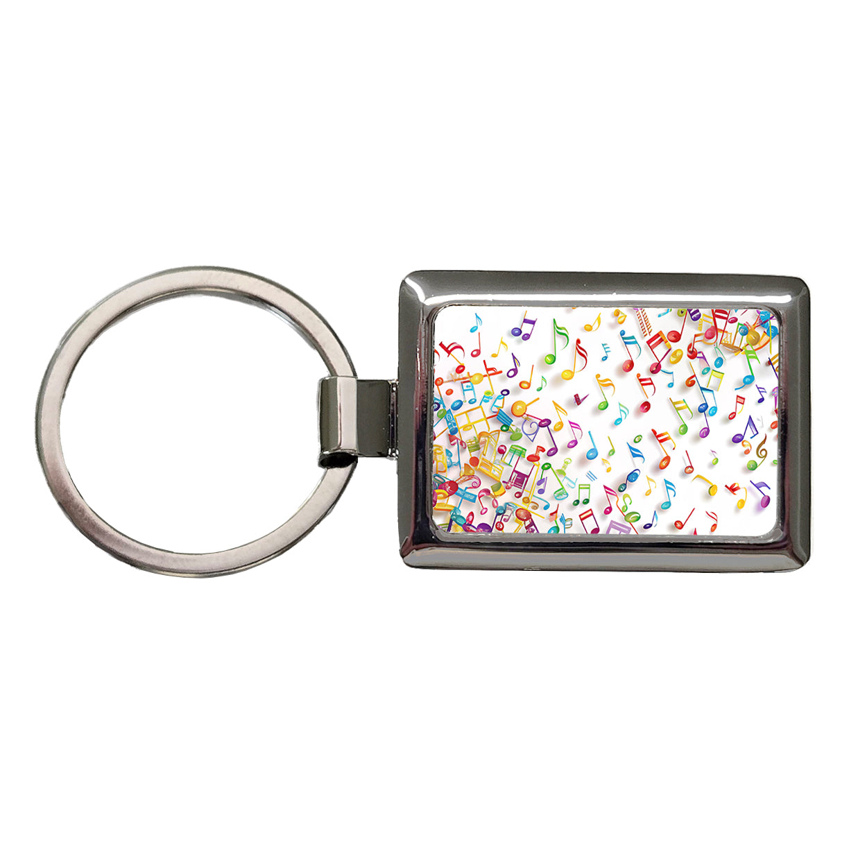 Scattered Colorful Rainbow Music Musical Notes Rectangle Metal Keychain