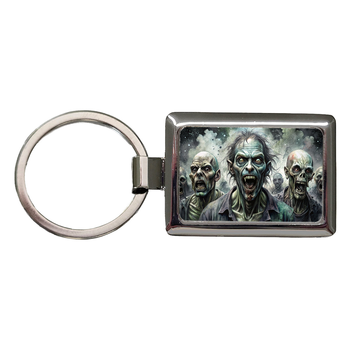 Shambling Zombies Monsters Black Watercolor Rectangle Metal Keychain