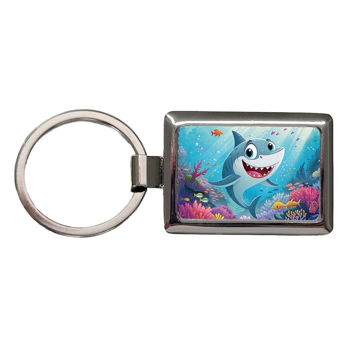 Shark Children's Illustration Style Rectangle Metal Keychain