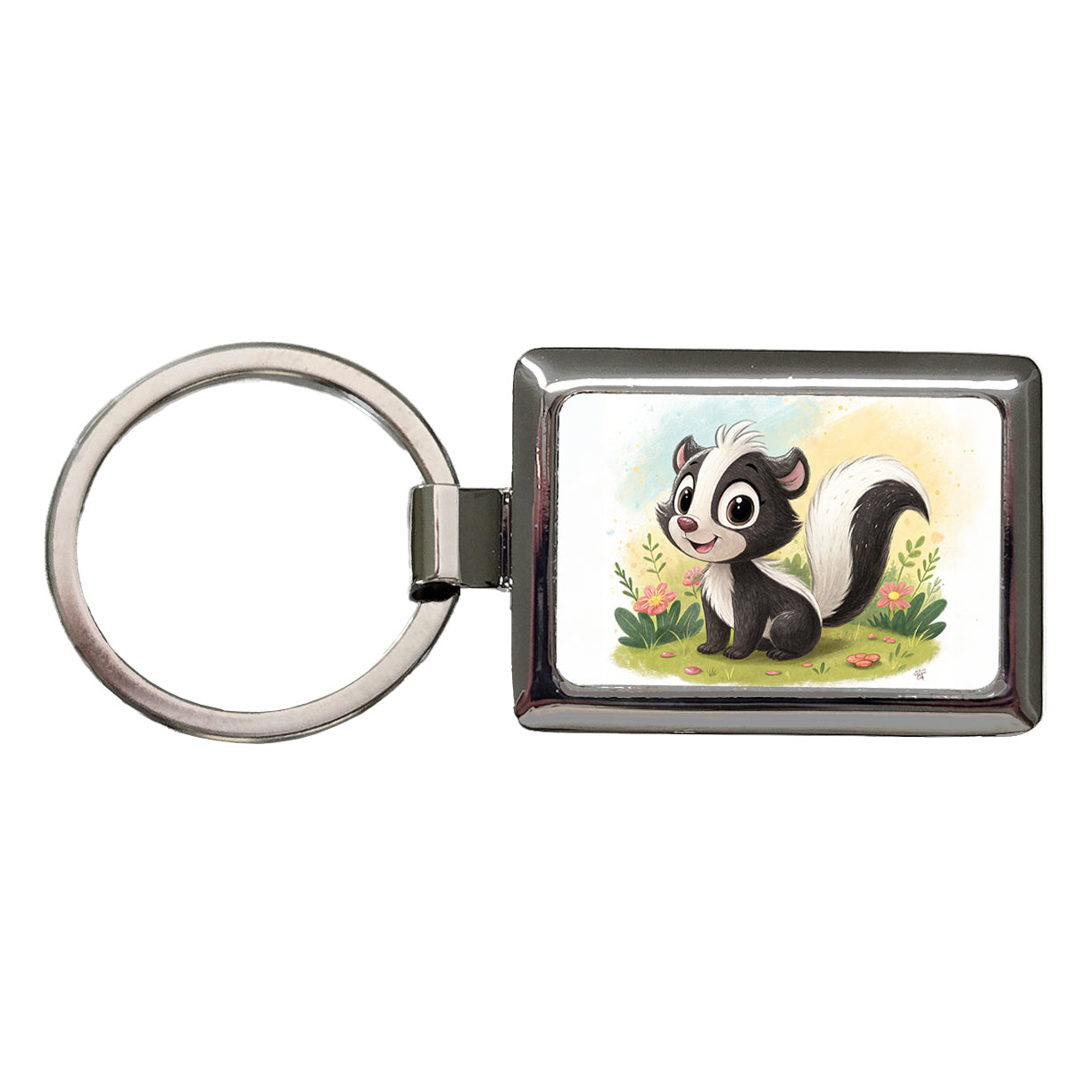 Skunk Children's Illustration Style Rectangle Metal Keychain