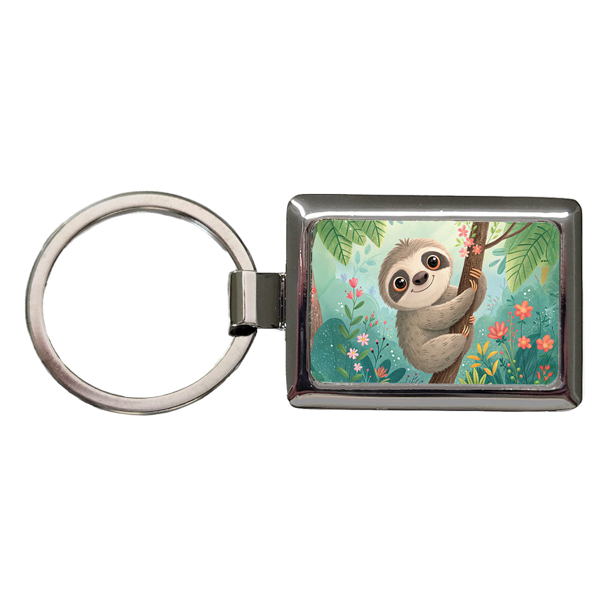 Sloth Children's Illustration Style Rectangle Metal Keychain