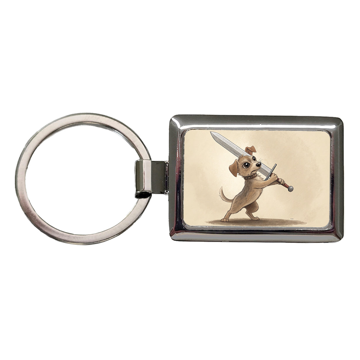 Small Dog Wielding a Large Sword Funny Fantasy Rectangle Metal Keychain