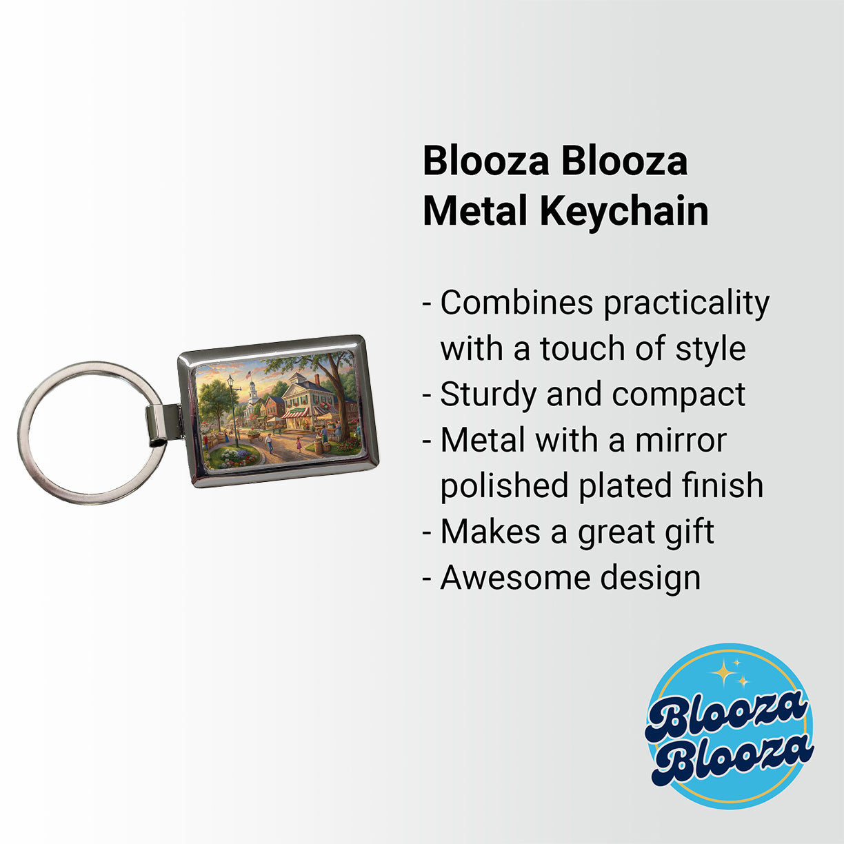 Small Town Americana Scene Rectangle Metal Keychain