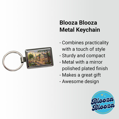 Small Town Americana Scene Rectangle Metal Keychain