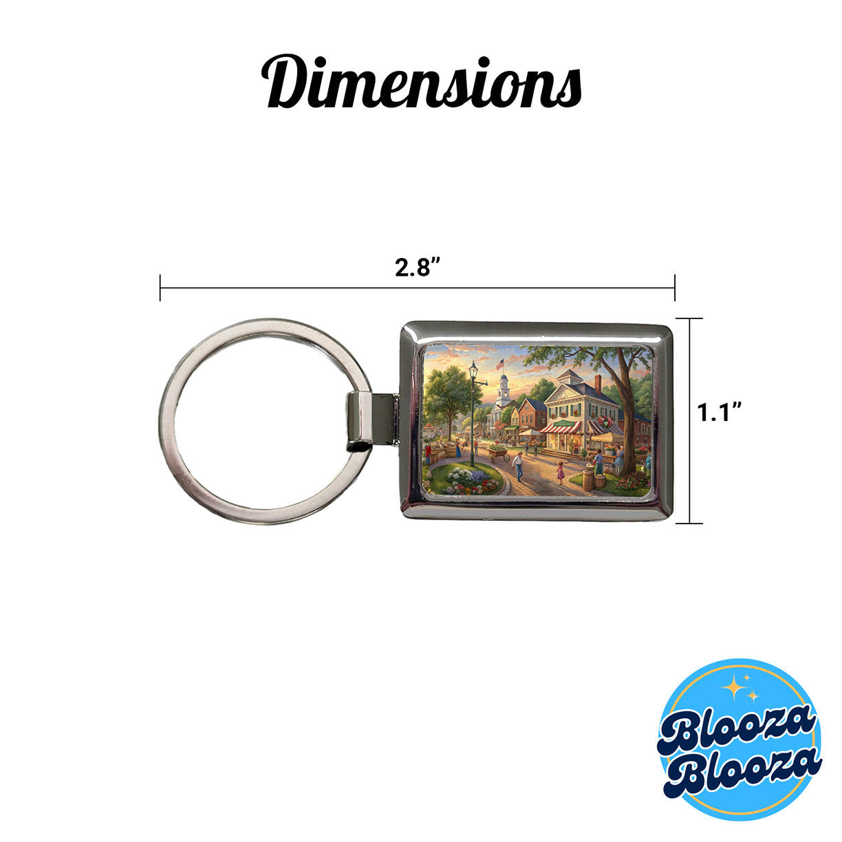 Small Town Americana Scene Rectangle Metal Keychain