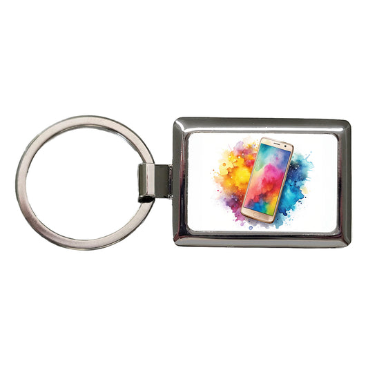 Smart Phone Watercolor Rectangle Metal Keychain