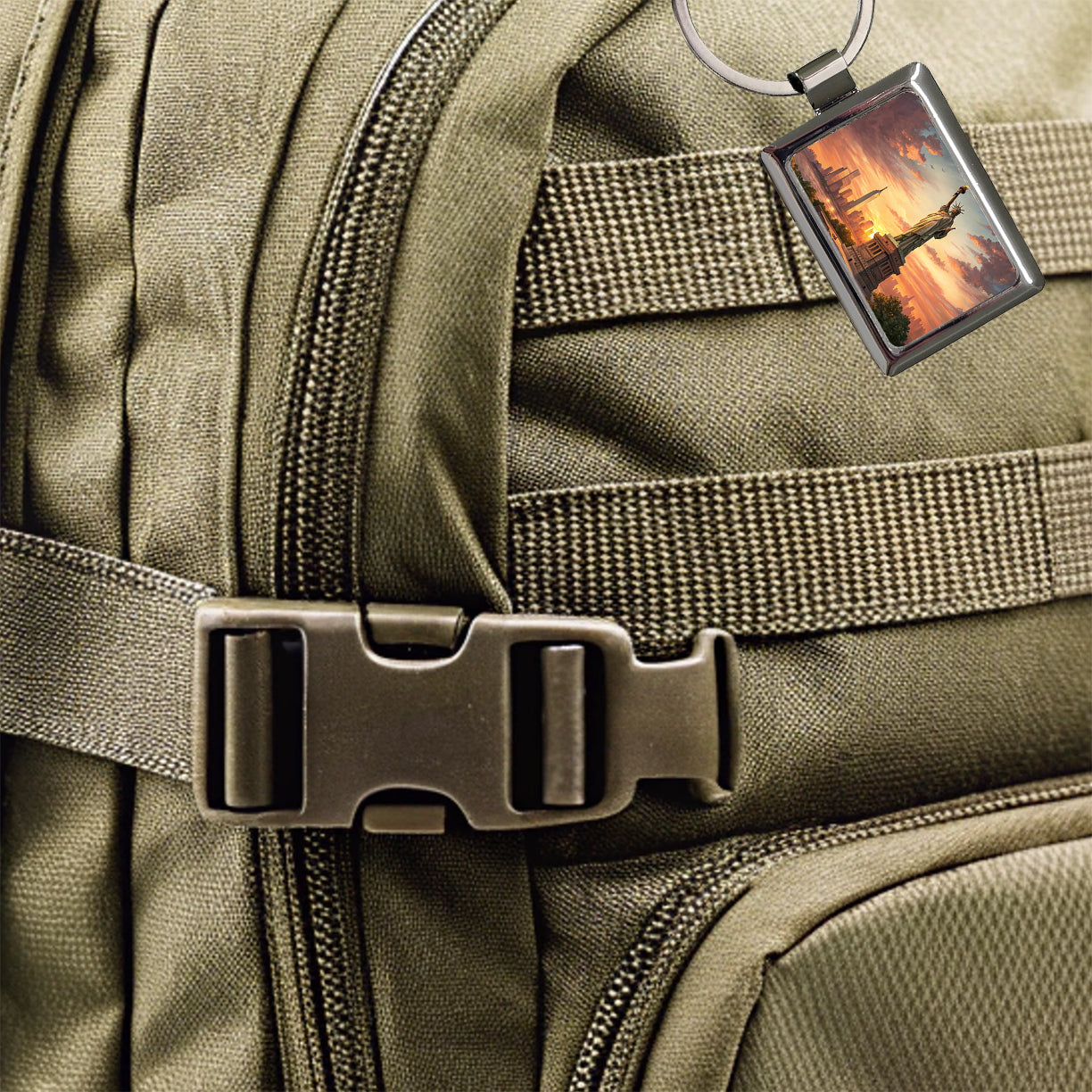 Statue Of Liberty During Sunset New York City Rectangle Metal Keychain