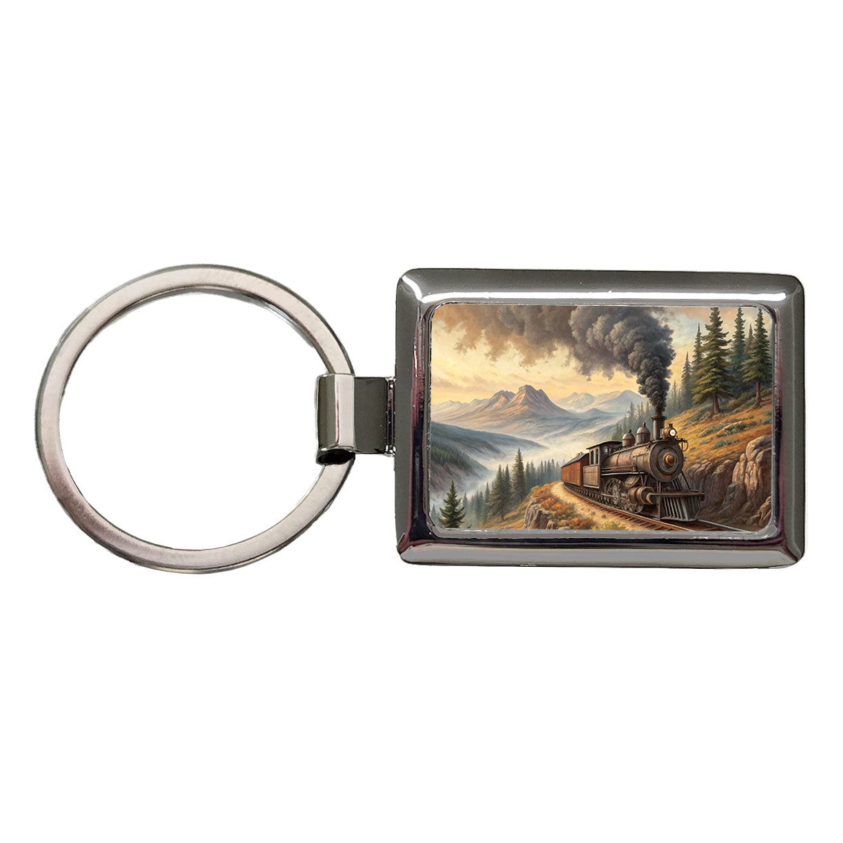 Steam Locomotive Coming Around The Mountain Old West Western Rectangle Metal Keychain