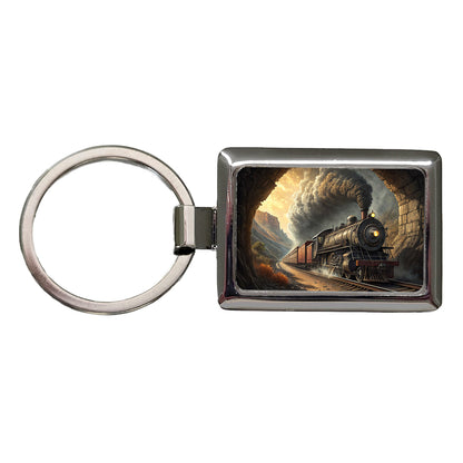 Steam Locomotive Coming Through Tunnel Old West Rectangle Metal Keychain