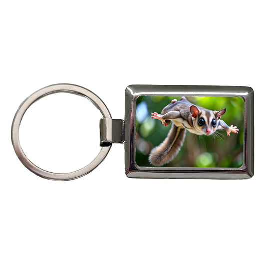 Sugar Glider Flying Gliding Rectangle Metal Keychain