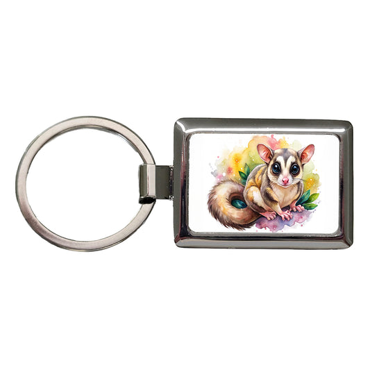 Sugar Glider Watercolor Rectangle Metal Keychain