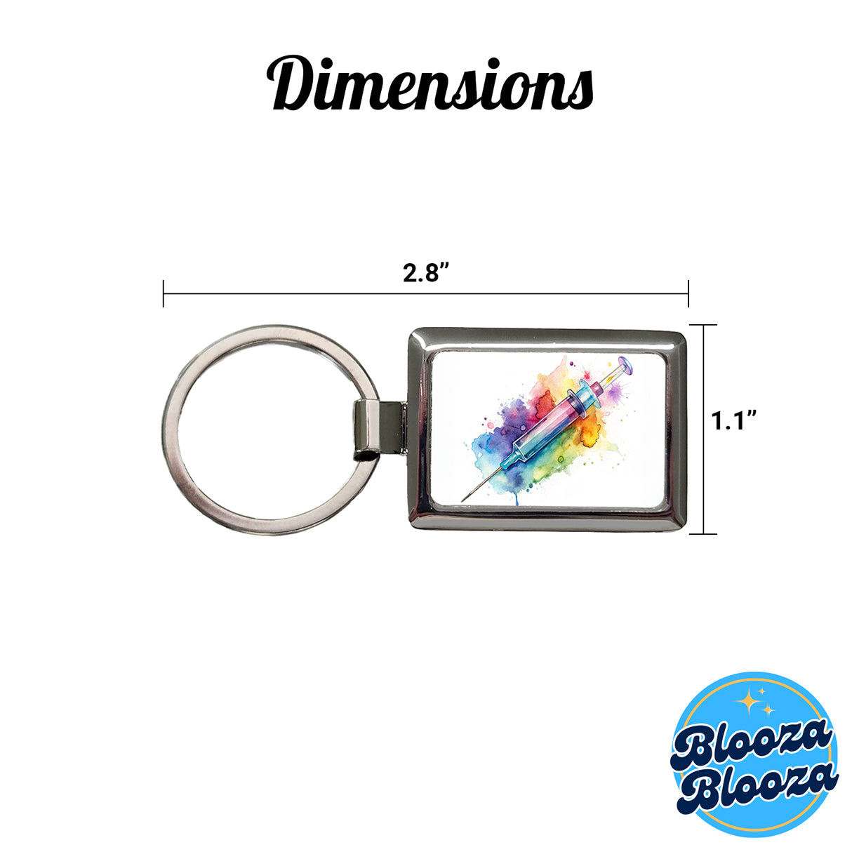 Syringe Shot Medical Vaccine Watercolor Rectangle Metal Keychain