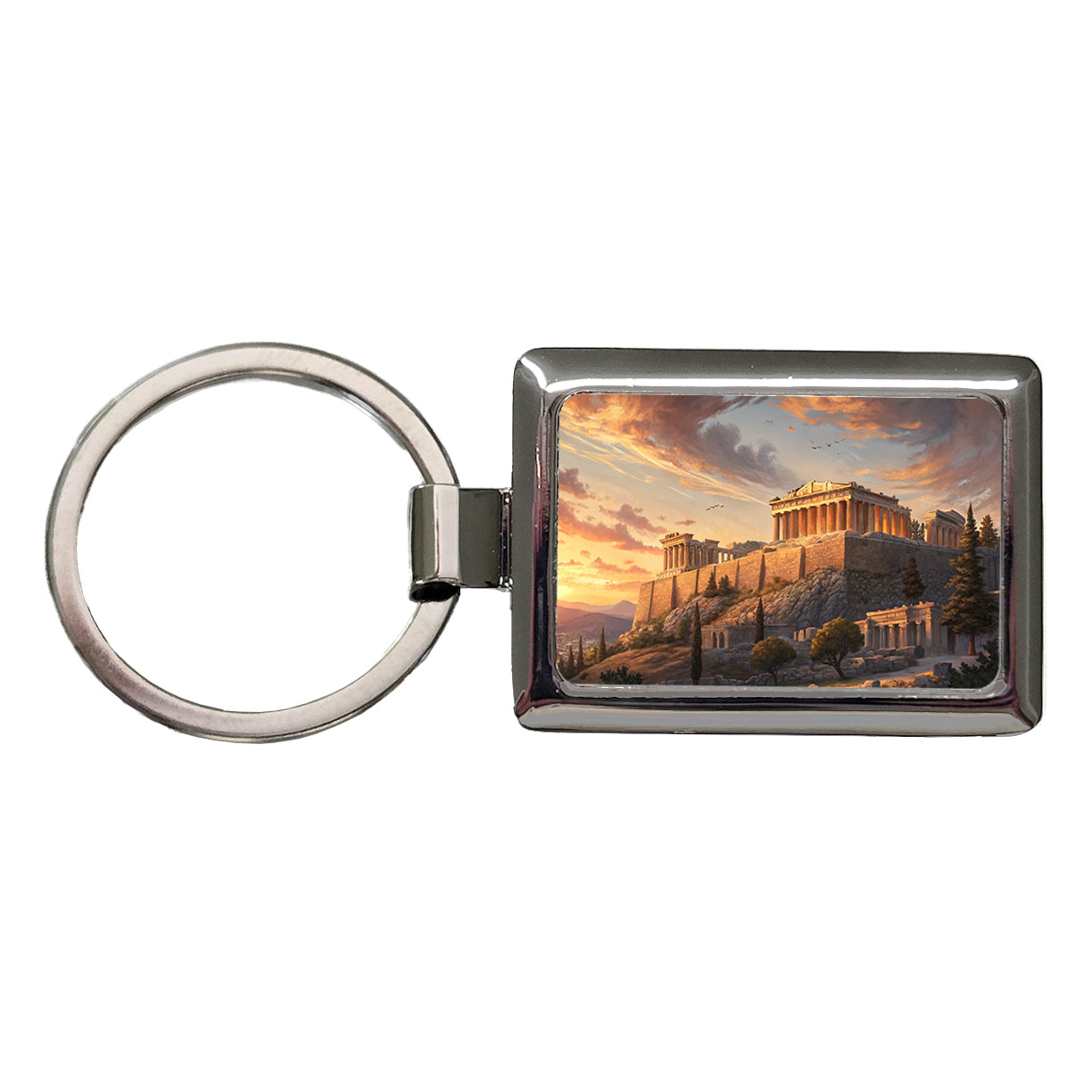 The Acropolis At Golden Hour Athens Greece Rectangle Metal Keychain