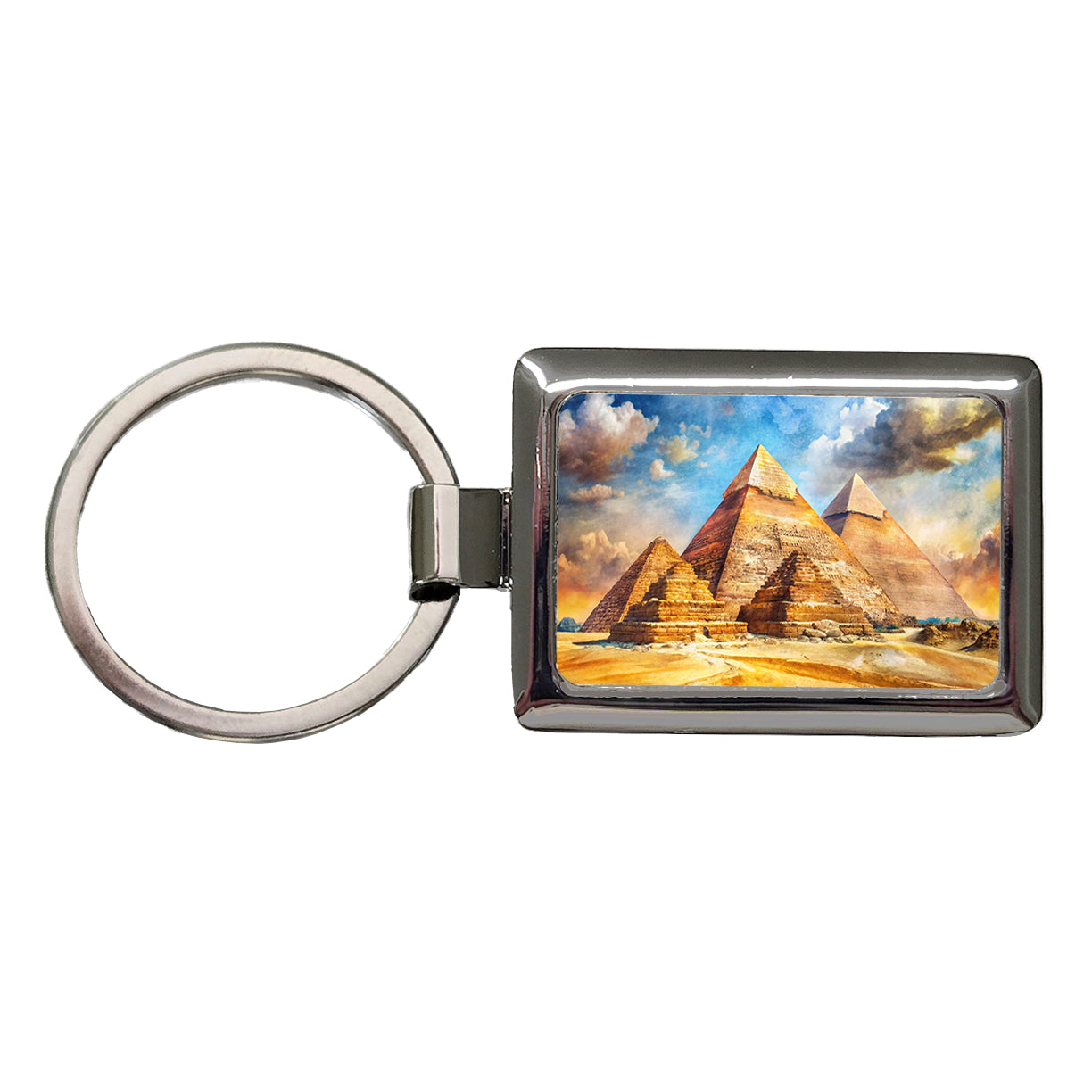 The Great Pyramids Of Giza Watercolor Rectangle Metal Keychain