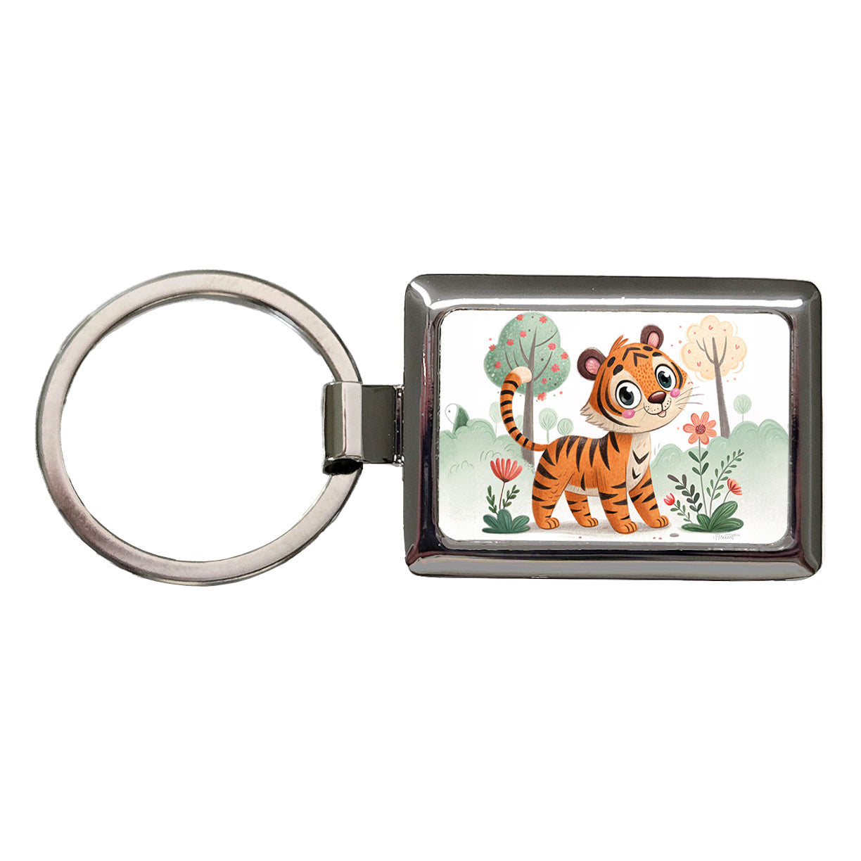 Tiger Children's Illustration Style Rectangle Metal Keychain