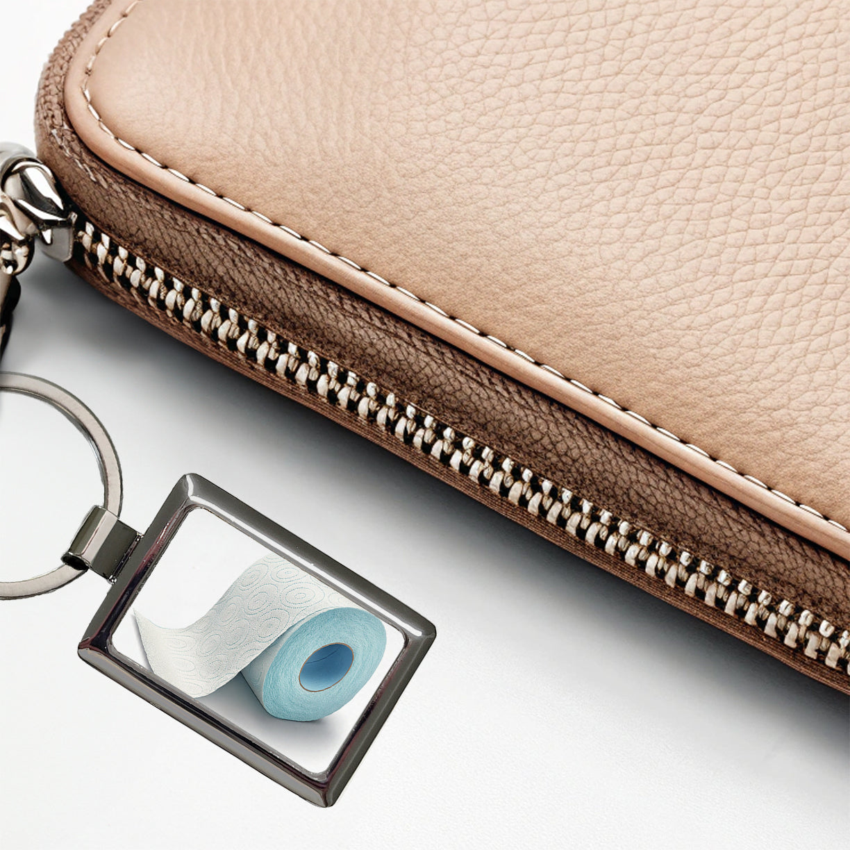 Toilet Paper Roll Rectangle Metal Keychain