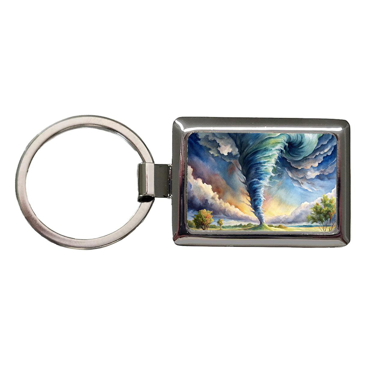 Tornado Twister Watercolor Rectangle Metal Keychain