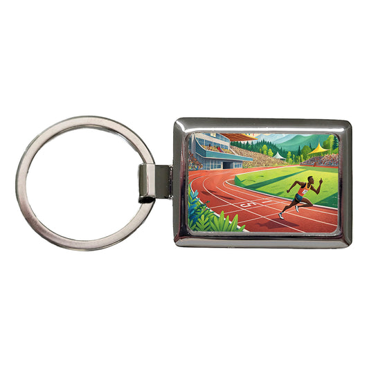 Track And Field Running Race Dash Rectangle Metal Keychain