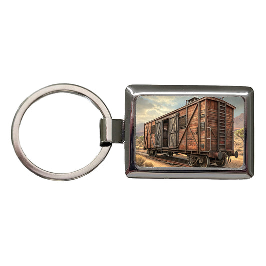 Train Freight Car Old West Western Rectangle Metal Keychain