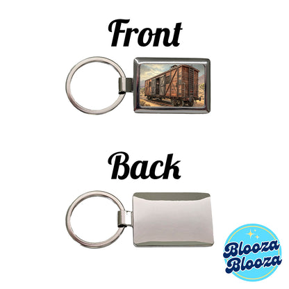 Train Freight Car Old West Western Rectangle Metal Keychain