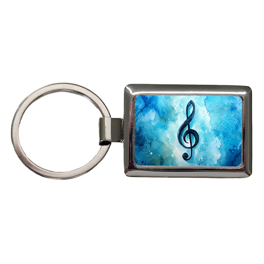 Treble Clef Music Musical Note Blue Watercolor Rectangle Metal Keychain
