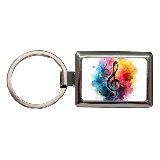 Treble Clef Music Musical Note Colorful Watercolor Rectangle Metal Keychain